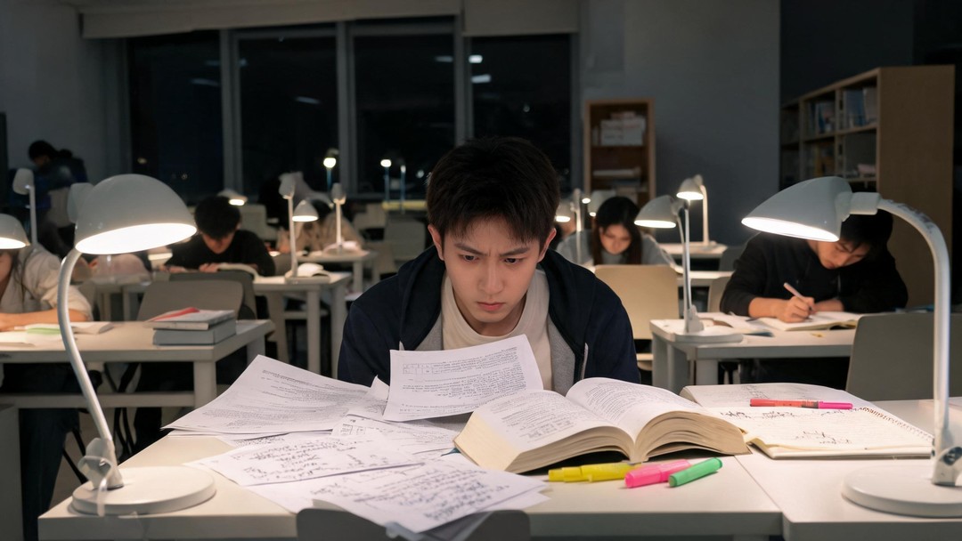 学生在自习室复习