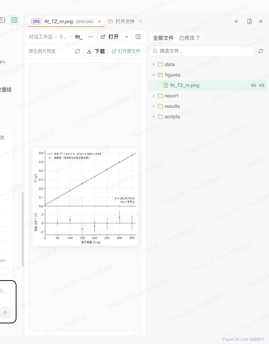 实验测量数据处理与不确定度评定 运行截图:在右侧打开拟合图